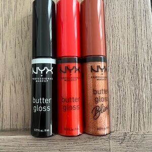 NYX Butter Gloss Trio - Black, Red, Shimmer (Bundle)